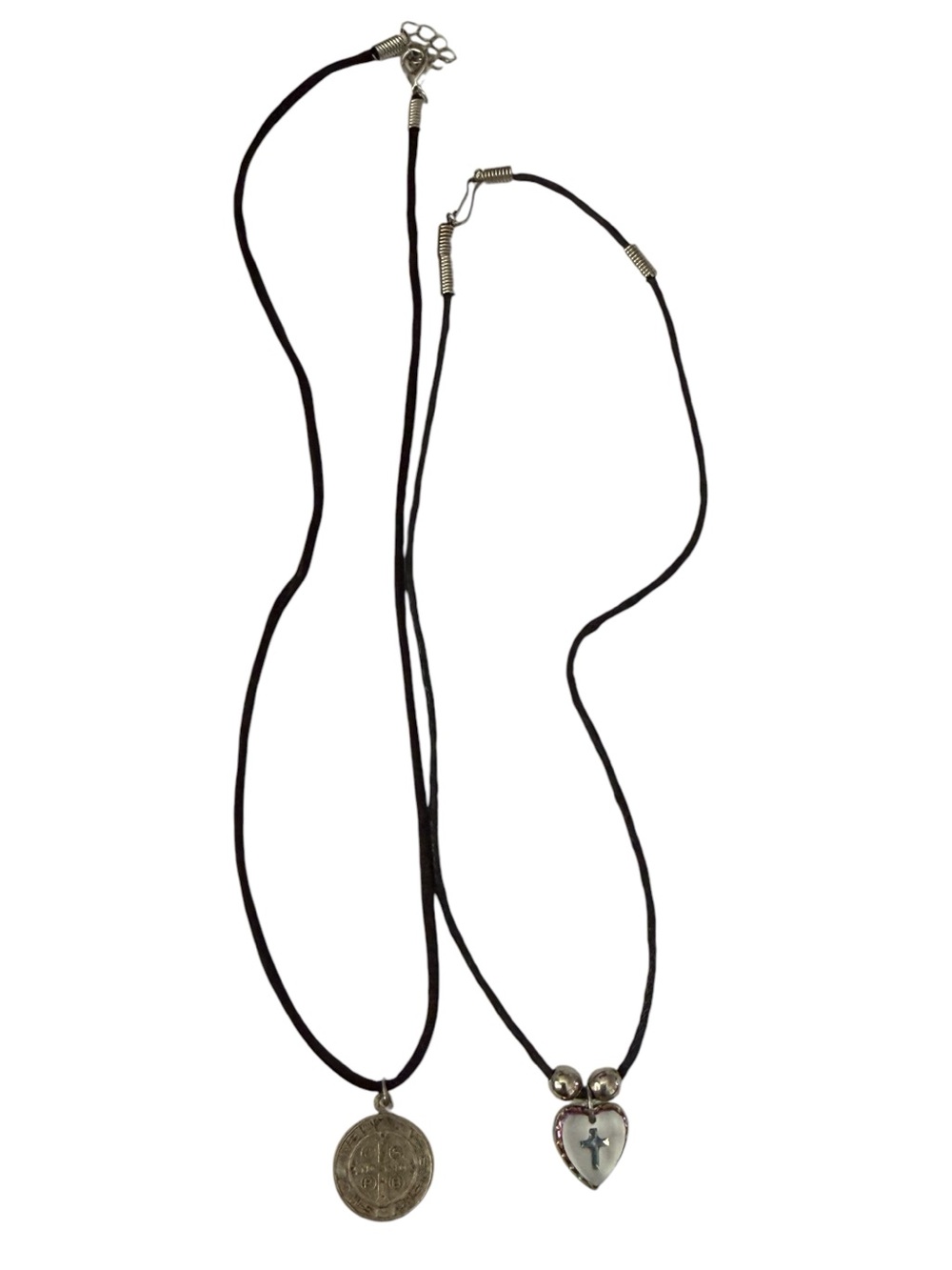 🫶🏻 Two Cord Necklaces with Medallion and Heart Cross Pendant - Picture 2 of 2